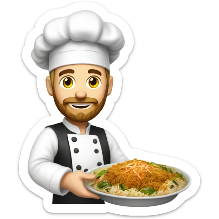 Pakistan chicken briyani with bearded chef with fair skin man sticker