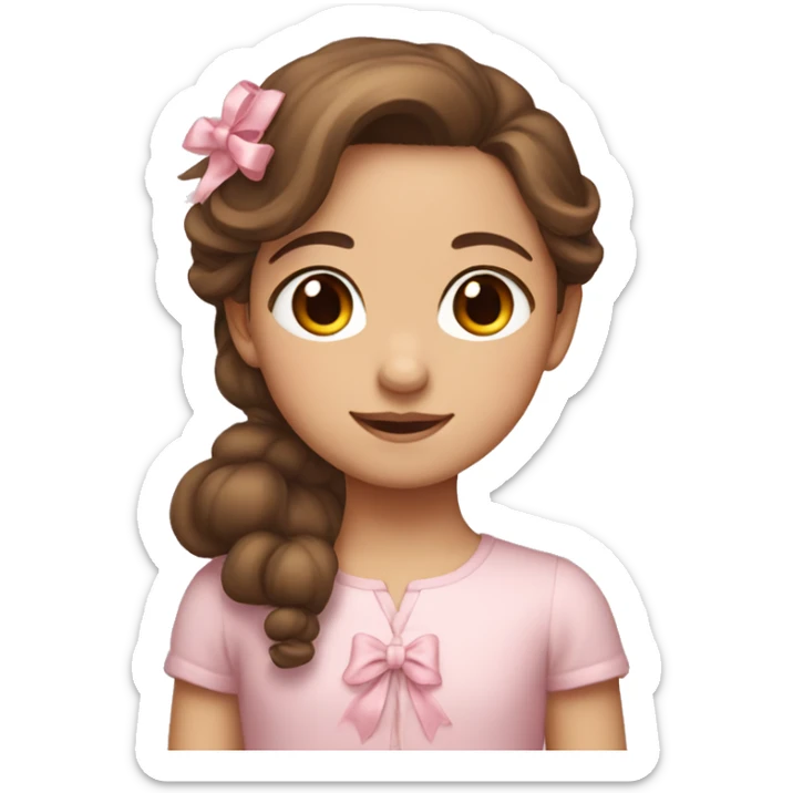 little girl with brown hair and light pink bow on the side of her head sticker