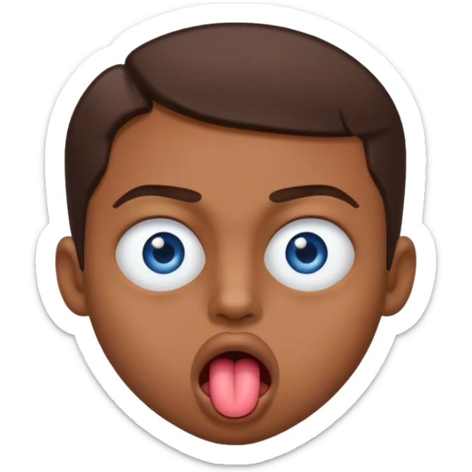 Quelqun de brun au yeux bleu qui tire la langue sur le coter de la bouche et regarde mal sticker