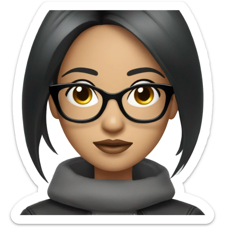 Beautiful girl with black straight hair just below the shoulder in black small glasses with long eyelashes sticker