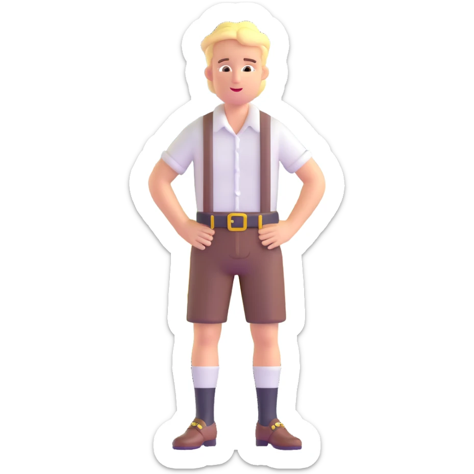 German person in Bavarian lederhosen shrugging with Sicily landscape in background sticker