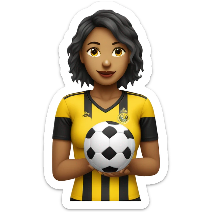 Futbolista chica con balon y camiseta a rayas amarillas y negras sticker