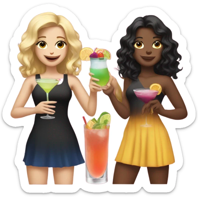 three girls a blonde, a brunette, and a black haired all holding cocktails in their hands sticker