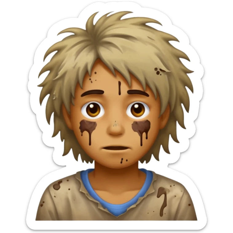 very dirty looking homeless person very very dirty and smelly looking face only, not old with stains everywhere and messy hair and lots of stains on face sticker
