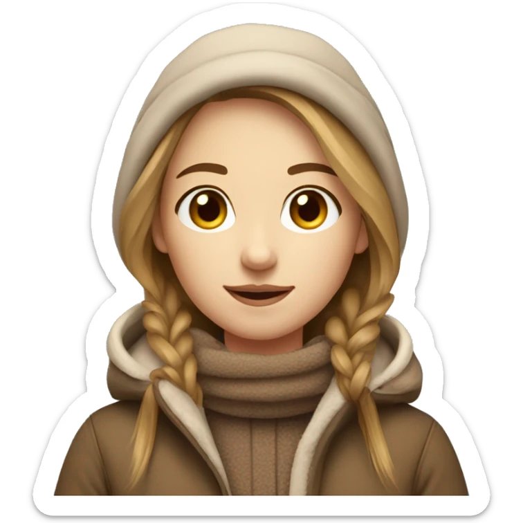 Pretty girl with light brown hair and light brown winter attire on sticker