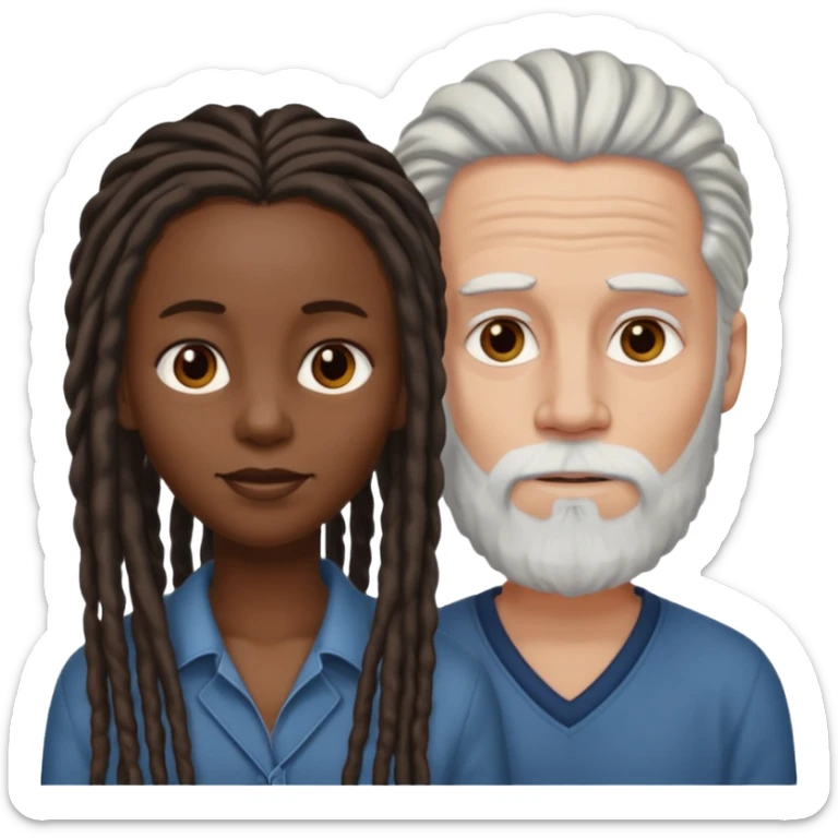 Black woman with long dreads and white man with thinning hair and white beard sticker