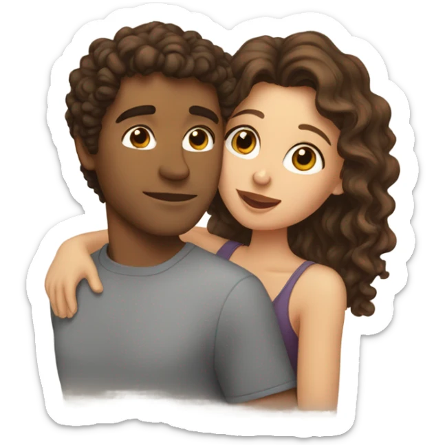 Girl with brown hair kissing guy with curly brown hair  sticker