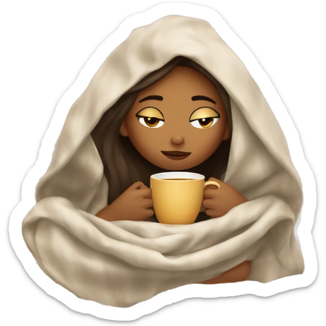 girl inside a blanket sipping coffee eyes closed sticker