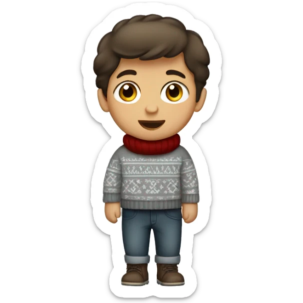 winter, christmas, hispanic, short brown hair, boy, brown eyes, child, full body, grey sweater sticker