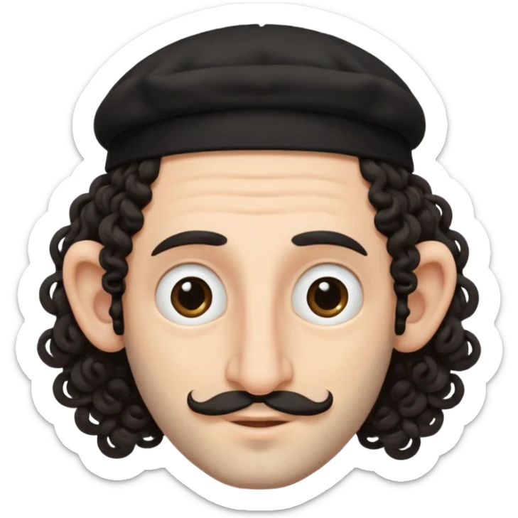 jewish jew man's face, wearing a tiny black kippah and 2 curly long hair strands near the ears, big nose, only face, no body sticker