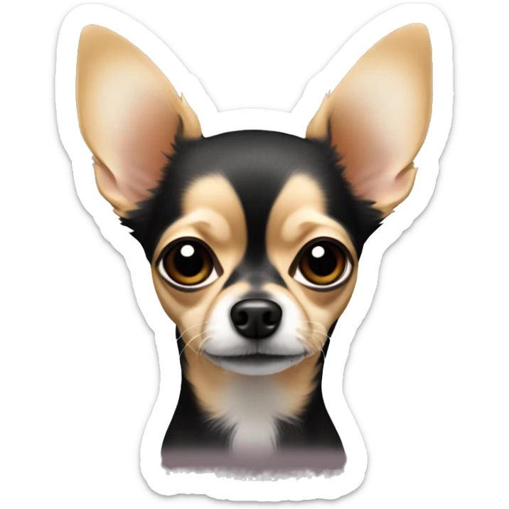 Tan long hair chihuahua with black tips on their ears and black around the mouth sticker