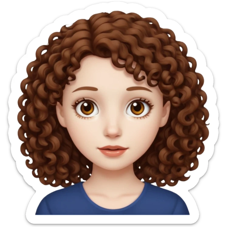 pale girl with medium brown curly hair, white skin and brown eyes   sticker