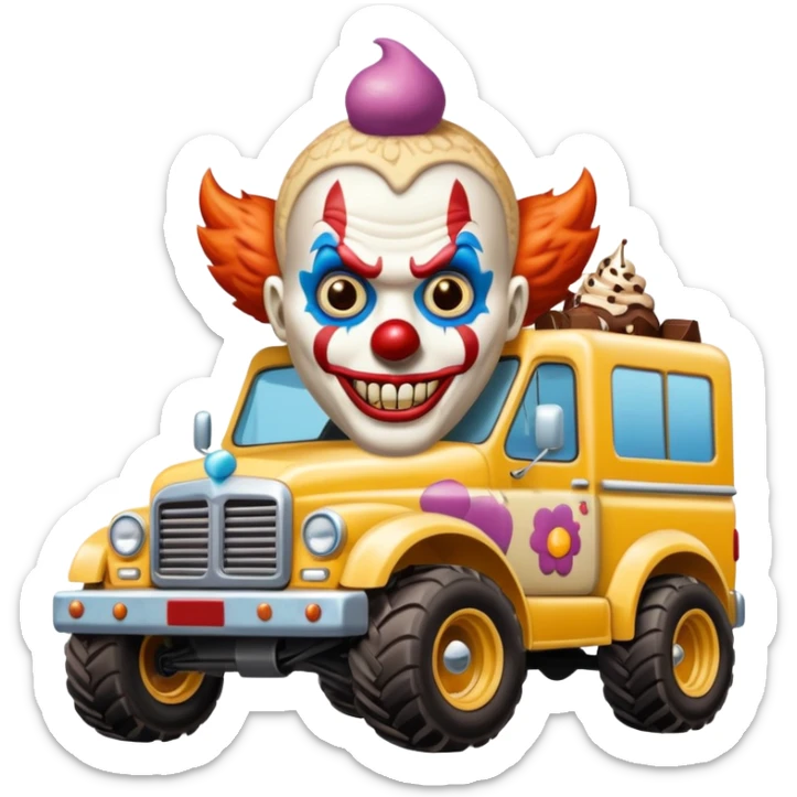 Crazy killer Clown Jenkins 4wd monster 1924 racing ice cream with chocolate, nuts and sprinkles dream house food truck  sticker