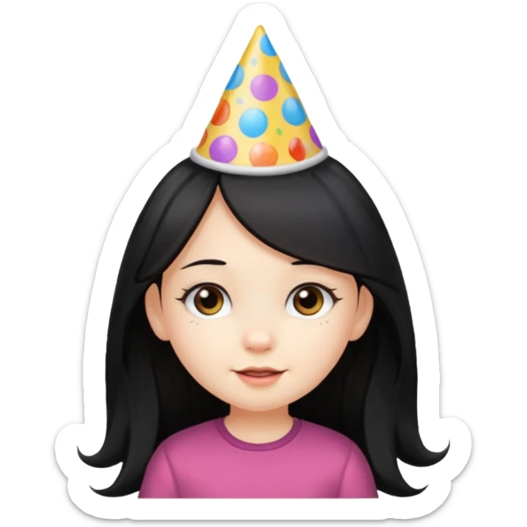a little girl with long black hair with birthday hat, wearing glassé















 sticker
