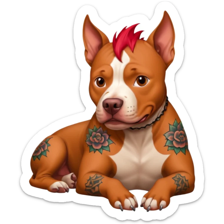 very tattoed pitbull dog with red spky hair sticker