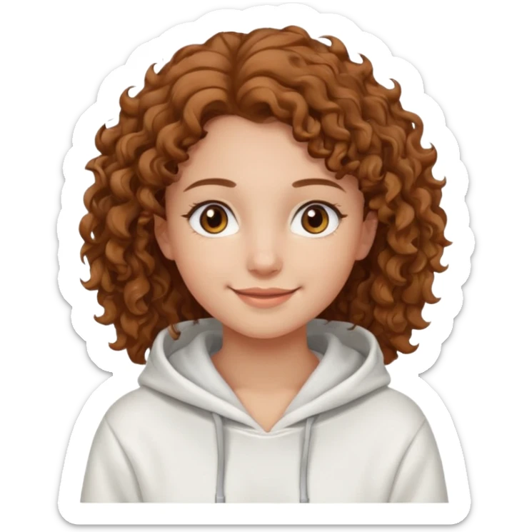 Una ragazza con una felpa semplice bianca,ha gli occhi marroni,i capelli marroni chiaro , c’è gli ha lunghi e ricci ma non troppo sticker