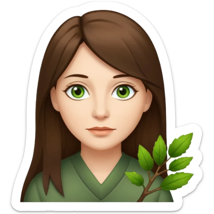 middle age woman with moss green eyes and long straight Ash-brown hair sticker
