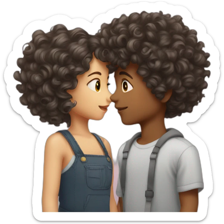 Boy with curly hair and girl with wavy hair kissing sticker