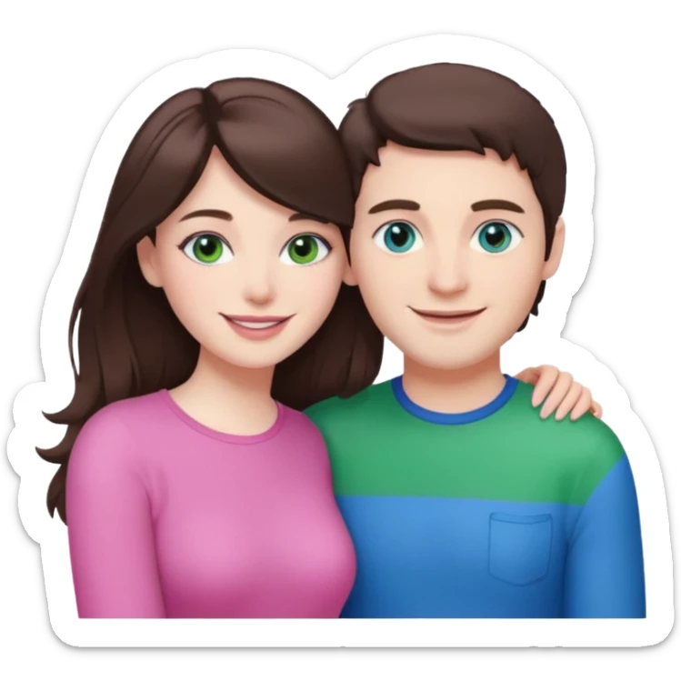 pink polaroid photo of a couple thats white with brunette hair blue and green eyes sticker