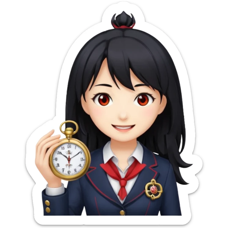 "Cute stylized emoji of Kurumi Tokisaki from Date A Live, smiling happily.  sticker