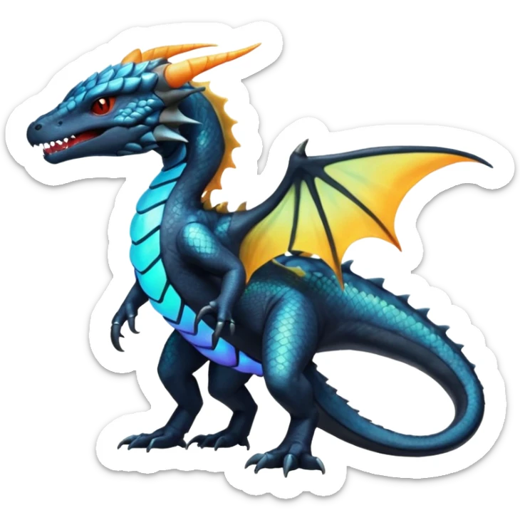 Shiny Horned Heliolisk-Salandit-Amaura-Fakémon-hybrid-creature (full body)  sticker