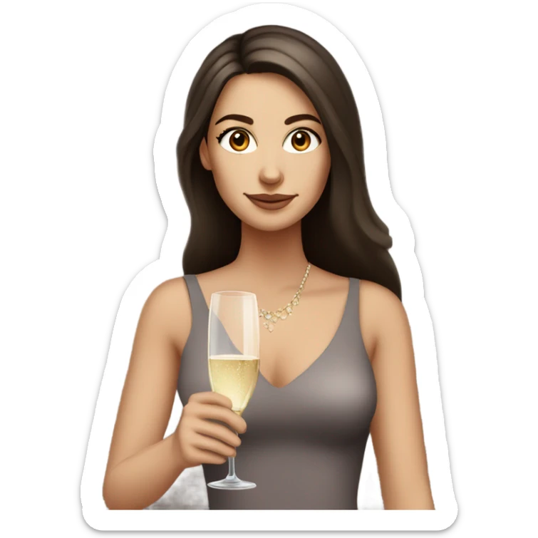 White girl with long dark brown hair and brown eyes with glass of champagne  sticker