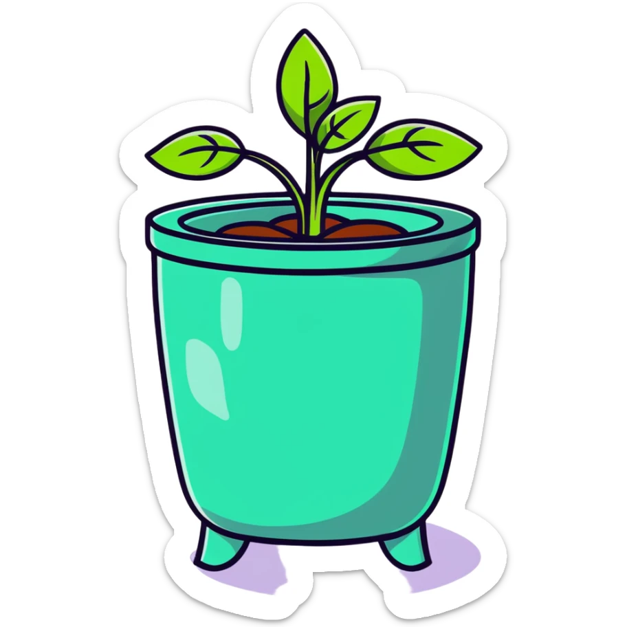 Young Plectranthus Verticillatus sprouts with circular coin-shaped leaves in a modern metallic planter sticker
