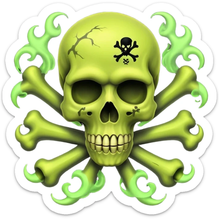 a poisonous cloud of gas, dark swamp color, with an image of a skull and two crossed bones behind the skull sticker