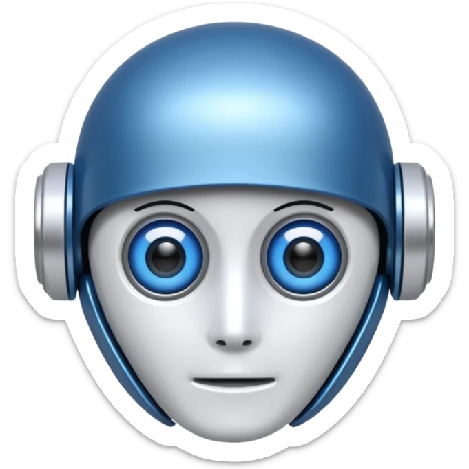 tête de robot cosmonaute bleu et blanc avec des yeux plissé bleu bleu style cartoon sticker