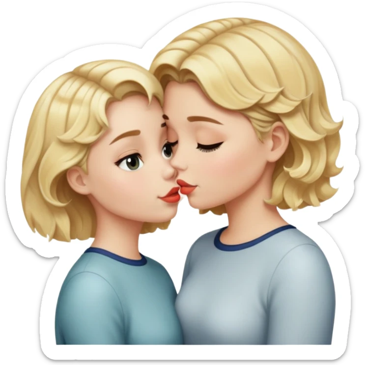 And blonde girl with short wavy hair kissing a girl with a blonde bob sticker