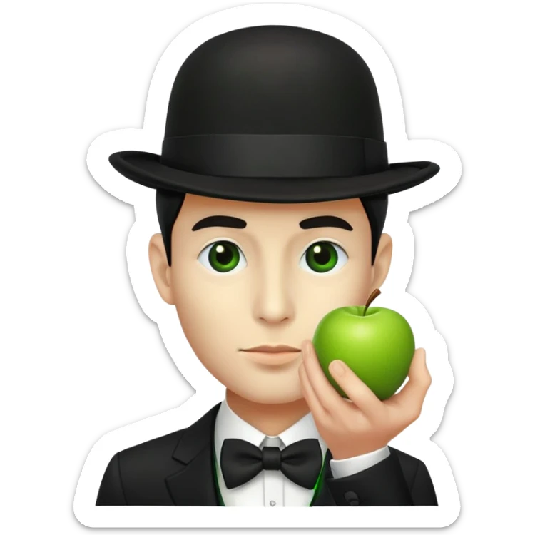 Magritte “the son of man” with green apple instead of head sticker