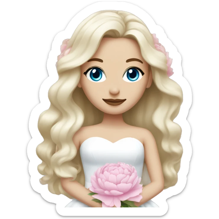 White bride with long light blonde hair and blue eyes with light pink peonies in hair white skin  sticker