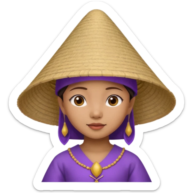 ancient vietnamese girl with dress and conical hat, purple sticker