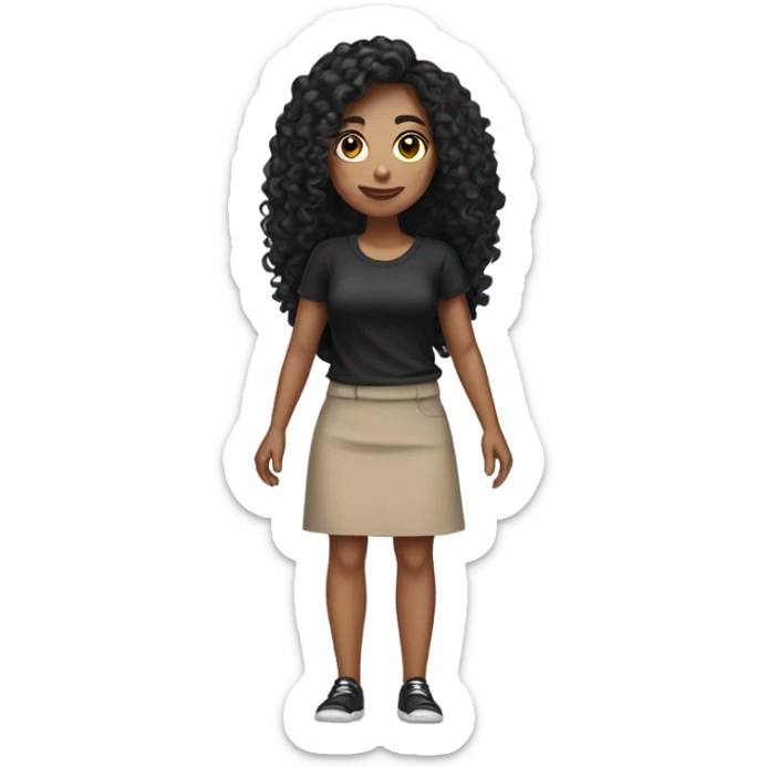 Tan girl with black long curly hair black pencil skirt full body sticker