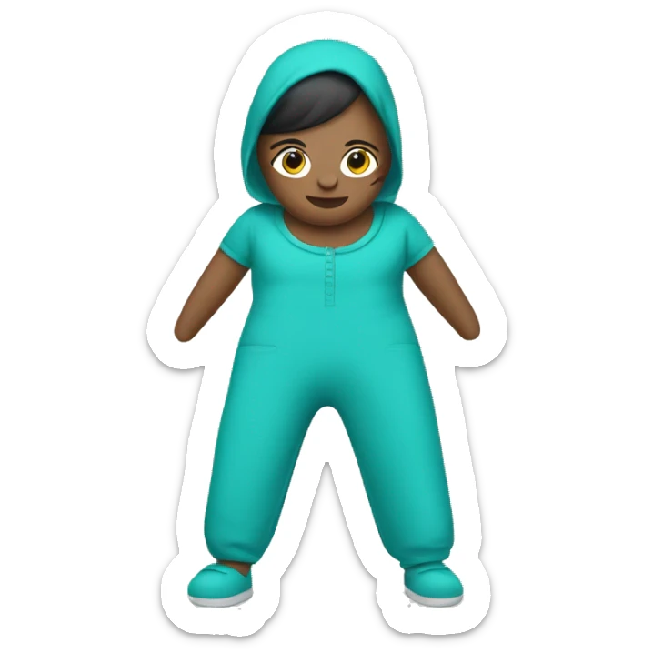 Create an emoji of a turquoise jumpsuit with adjustable waist and wide legs. The jumpsuit should have a modern, stylish design, with vibrant turquoise color and eco-friendly materials like organic cotton sticker