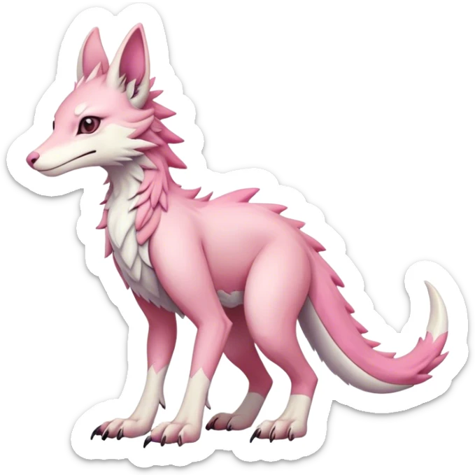 Feral Rare Fantasy cute pastel pink Vernid-Sergal-species by LiLaiRa, markings, tufted ears, full body sticker