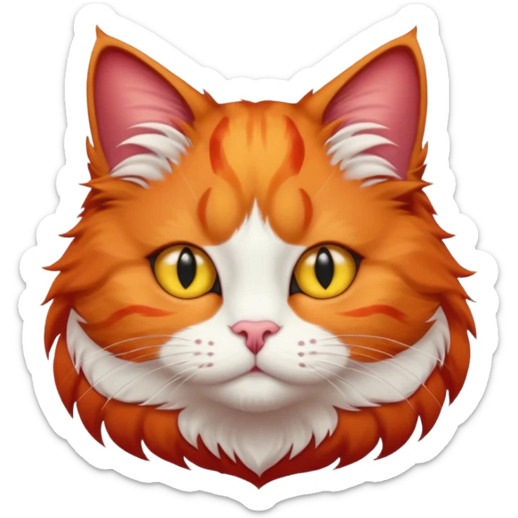 red cat with a white breast, a red spot on the chin. yellow eyes. fluffy. sticker