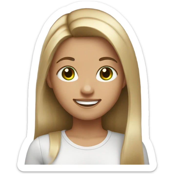 girl with straight brown hair with blonde highlights and green eyes smiling  sticker