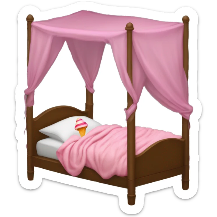 sleeping fish with man's legs in a high tower in the bed with pink canopy eat a lollipop while sleeping sticker