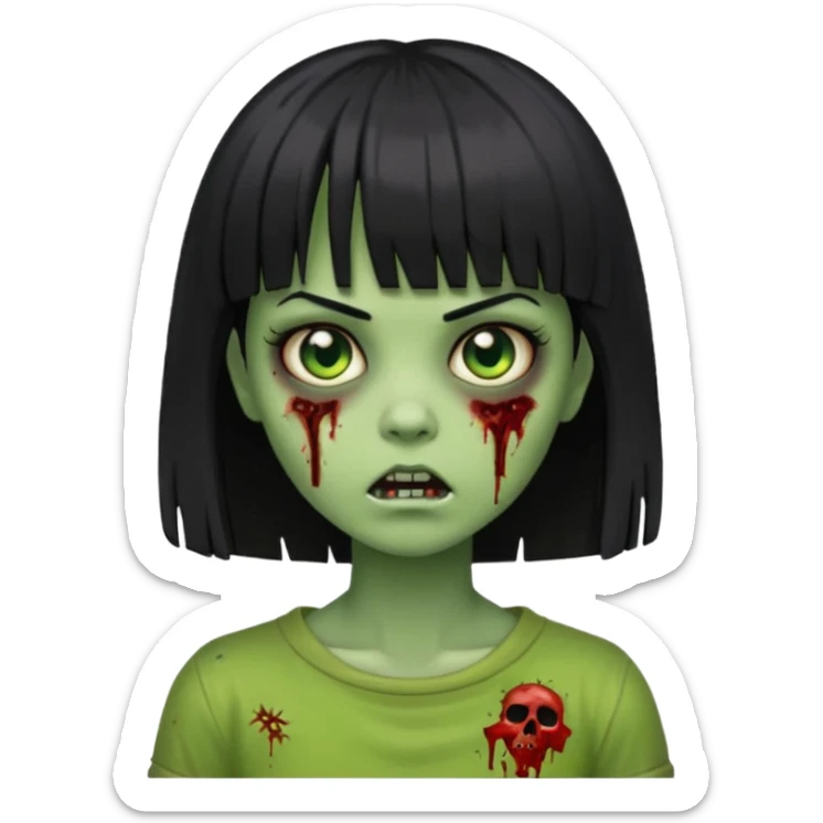 zombie girl straight hair with bangs short hair green skin and just an girl zombie sticker