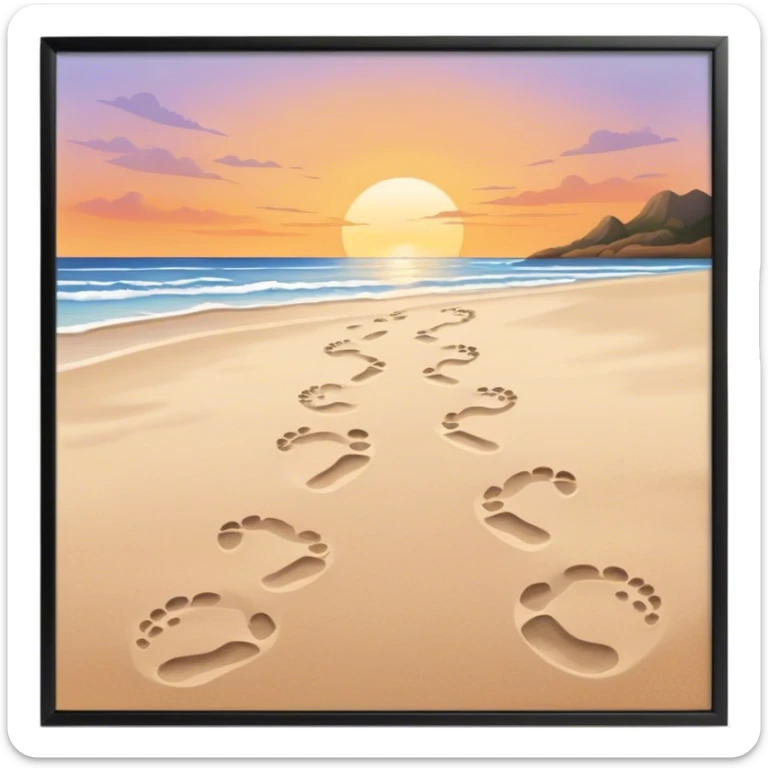 beach sunset. Two sets of footprints—one baby footsteps, the other larger childhood self and inner child sticker