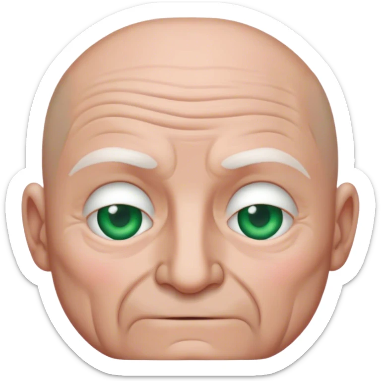 give me an emoji of a man that is white, no hair, man, old, wrinkles, green eyes

 sticker