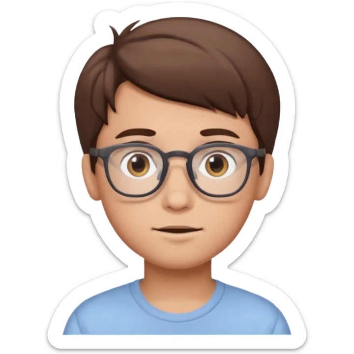 cartoon boy with brown hair, brown eyes, glasses,pastel toon style sticker
