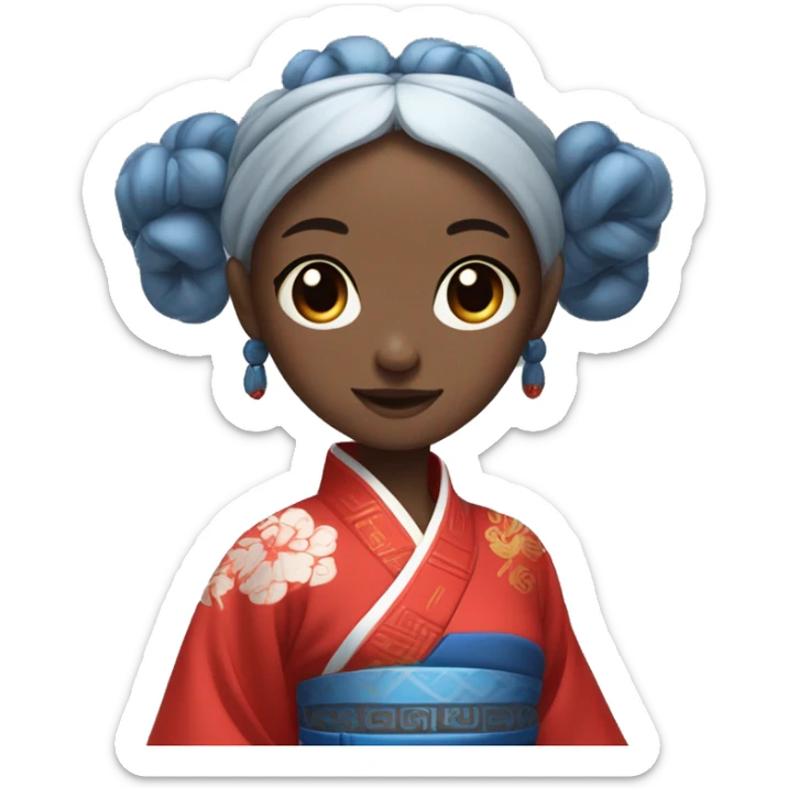 Black to blue har girl with one red eye and on grey eye with traditional Chinese clothes spinning 360 non stop sticker
