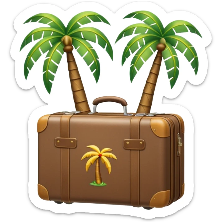 holiday incoming with suitcase and palm tree, motion lines or arrows to show incoming, suitable for Slack status emoji sticker