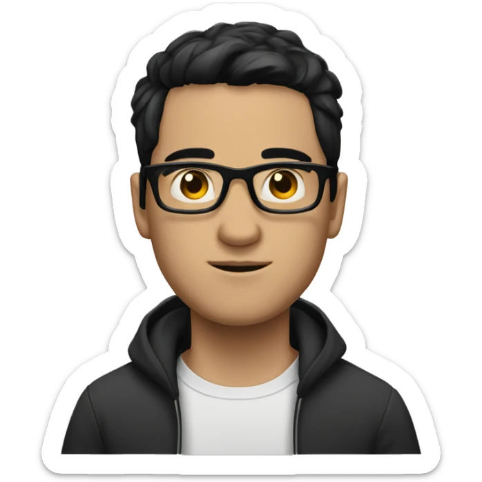 a guy with blck hair, short black hair, glasses, black eye, white skin sticker