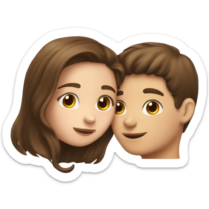 Girl with brown hair kissing a boy with brown hair sticker