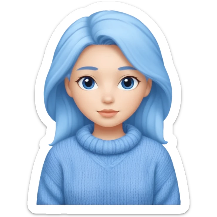 sky-blue Girl's wool sweater with light fabric folds and soft shading, casual style, Knitten.only wool sweater. sticker