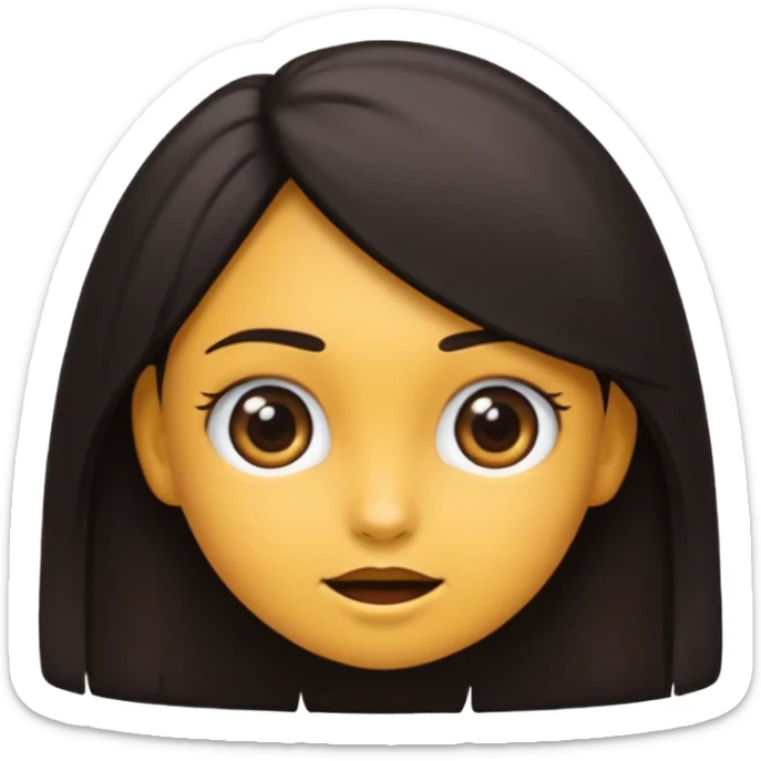 emoji estilo iOS de uma menina parda, cabelo cacheado curto preto dividido ao meio, olhos castanhos, rosto levemente inclinado sticker