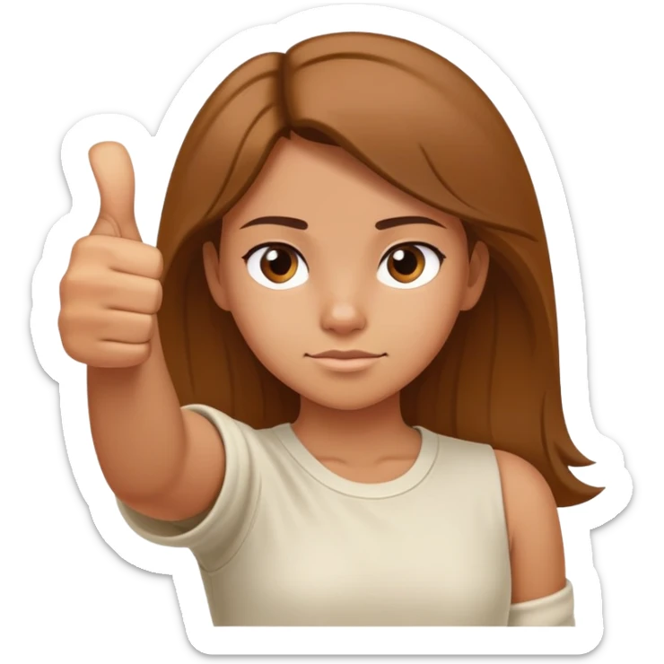 Young girl with right arm thumbs up and left arm thumbs down, uncertain facial expression sticker